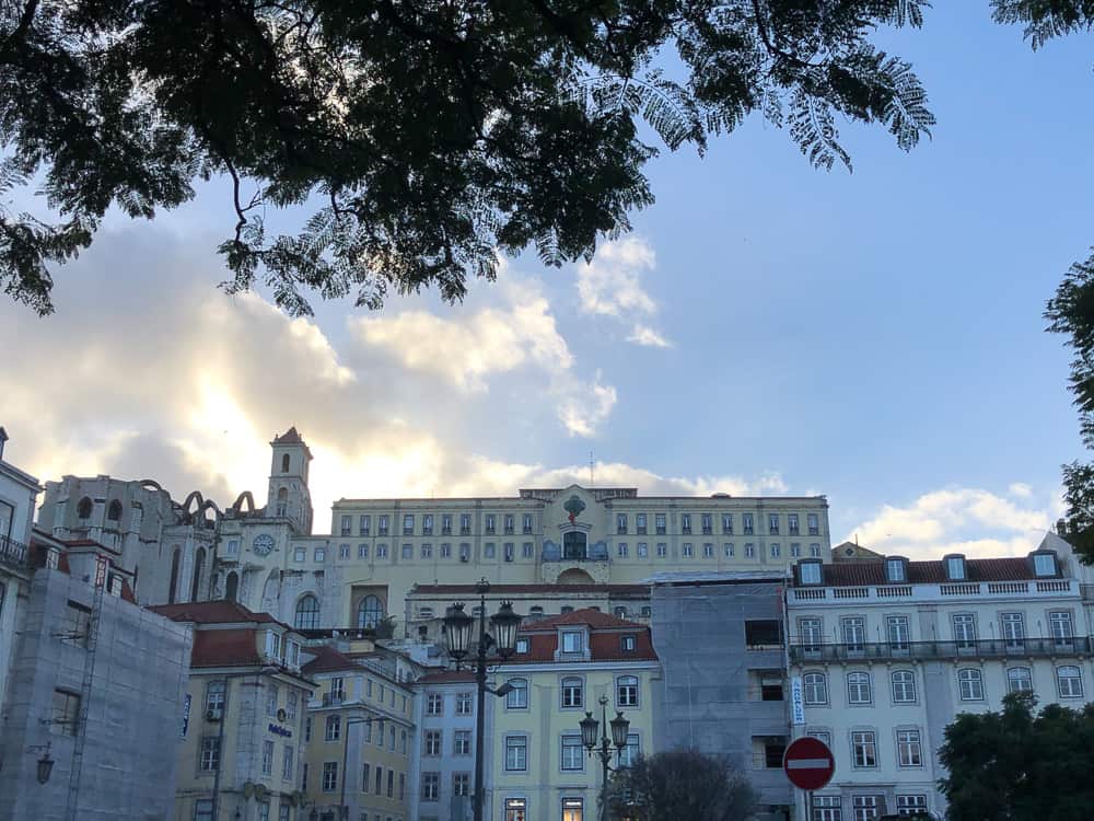Sunrise over a hilltop in Lisbon Portugal
