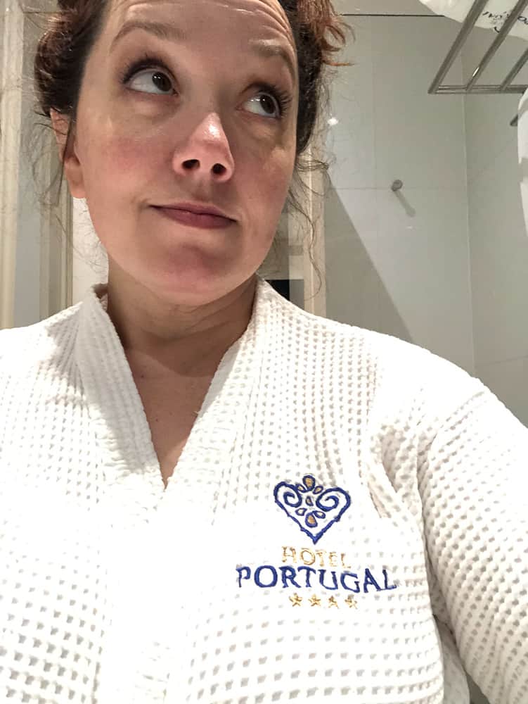 Jessy in a Hotel Portugal robe