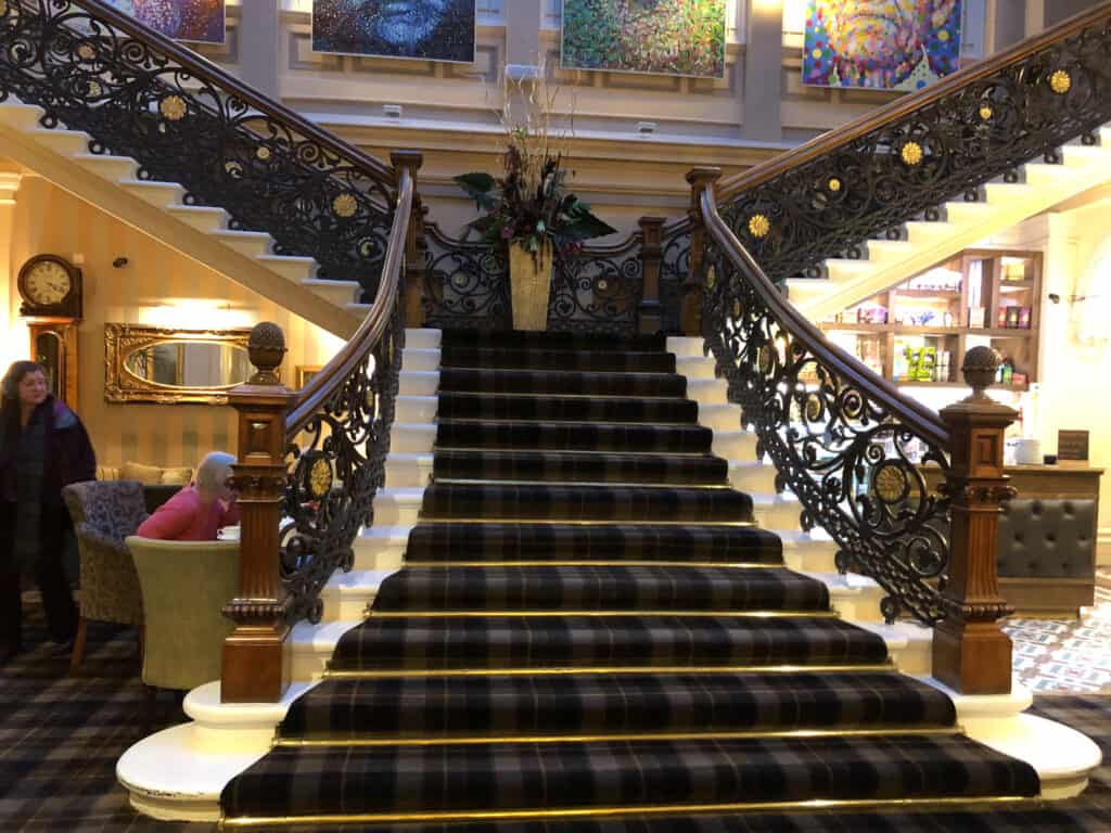 The Royal Highland grand staircase one of my favorite Inverness hotels. Created by the same designer who did the stairs on the Titanic