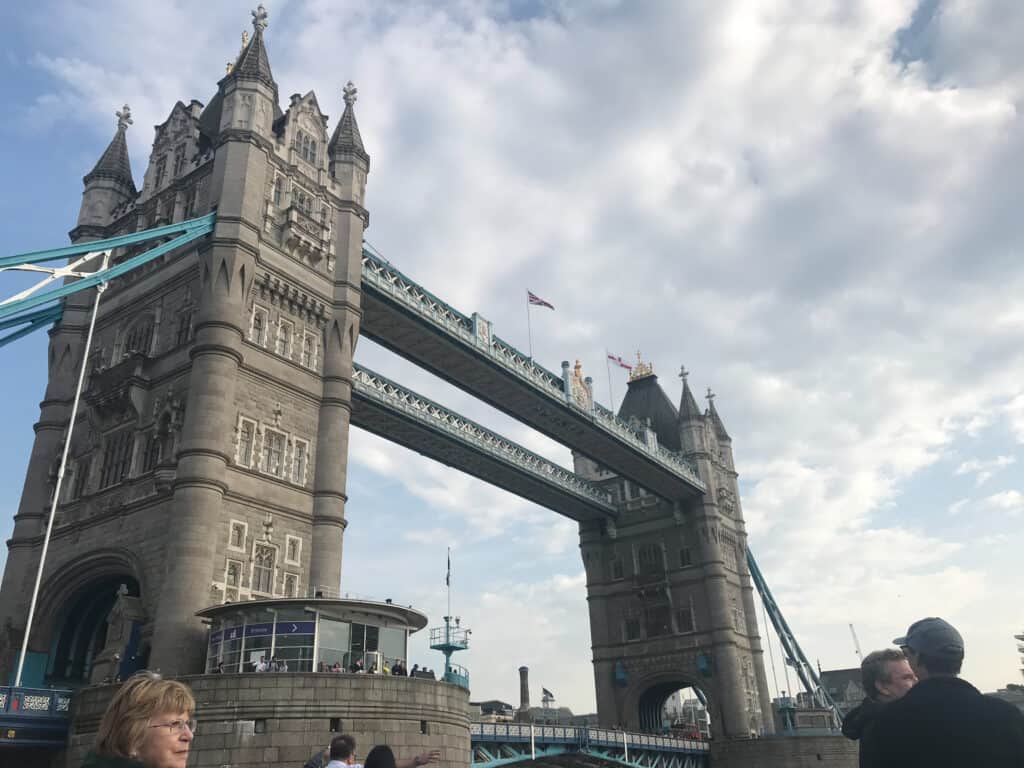 Tower Bridge with blue sky behind it