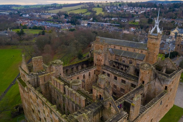 Aerial Shot of Linlithgow Castle Ruins, the birthplace of Mary Queen of Scots