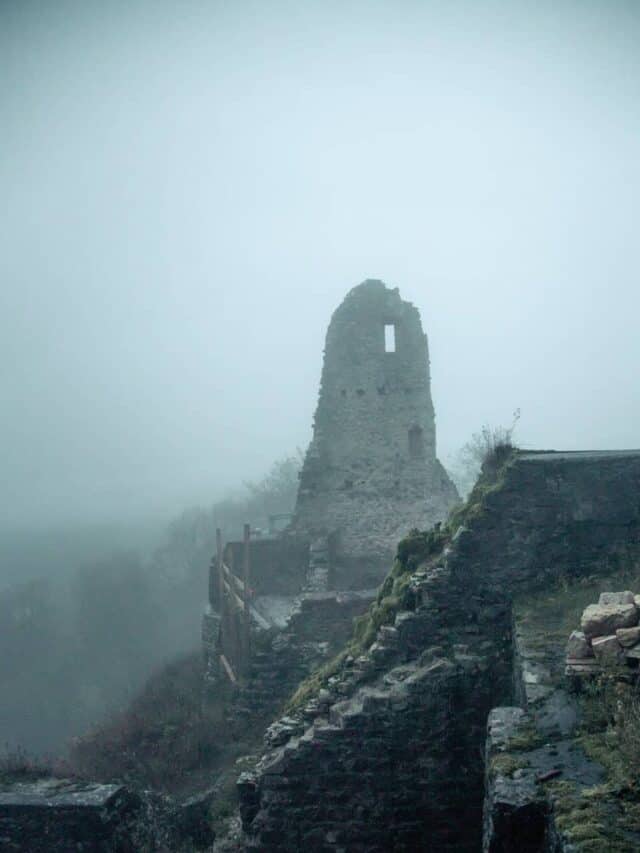 Haunted Gray Castle Ruin on Top of the Hill