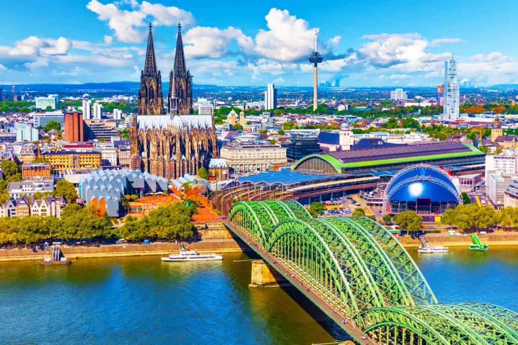 An aerial shot of Cologne which is a great option for day trips from Amsterdam to Germany.