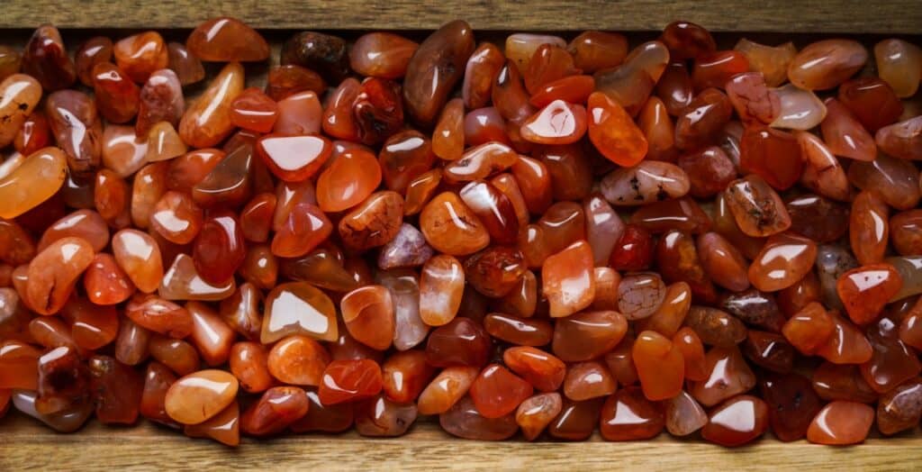 a box full of carnelian stones