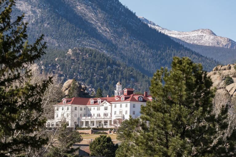 Estes Park, CO - October 31, 2020: View of the historic Stanley Hotel in the Rocky Mountains of Estes Park