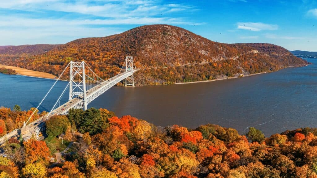 Autumn in the Hudson River Valley. Bridge over the Hudson River.
