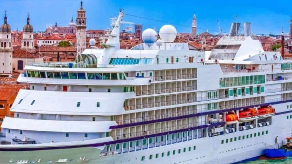 Venice in the shadow of a giant cruise ship