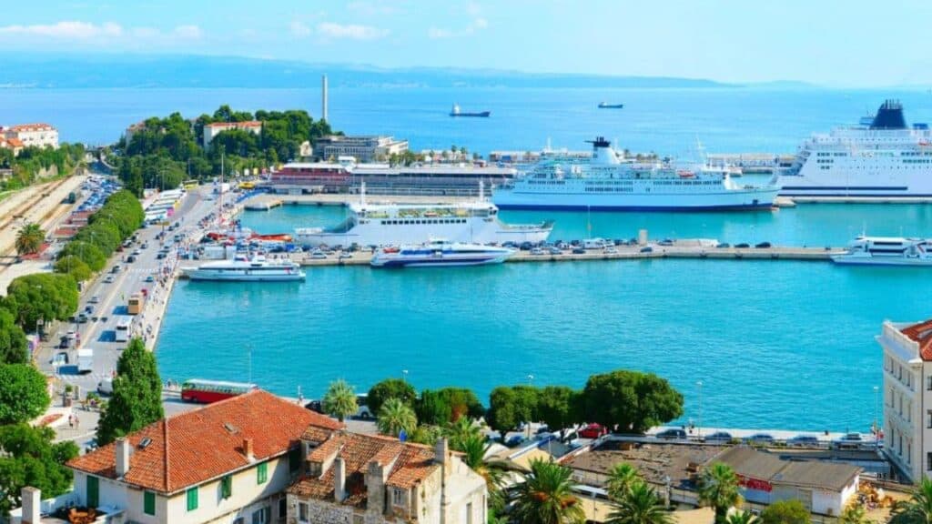 Cruise ships and yachts in a port in Split Croatia
