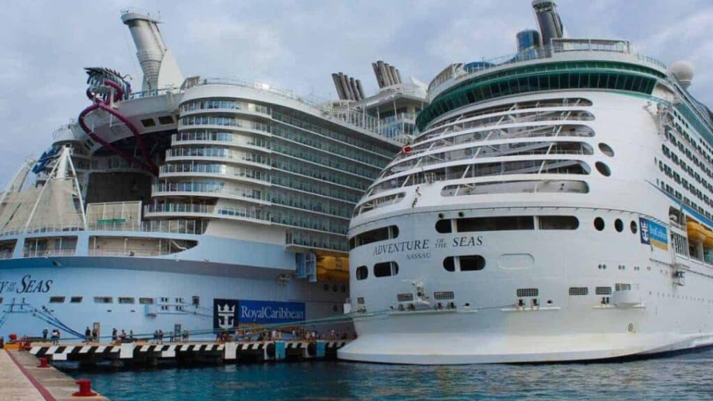 Two giant cruise ships sitting next to each other