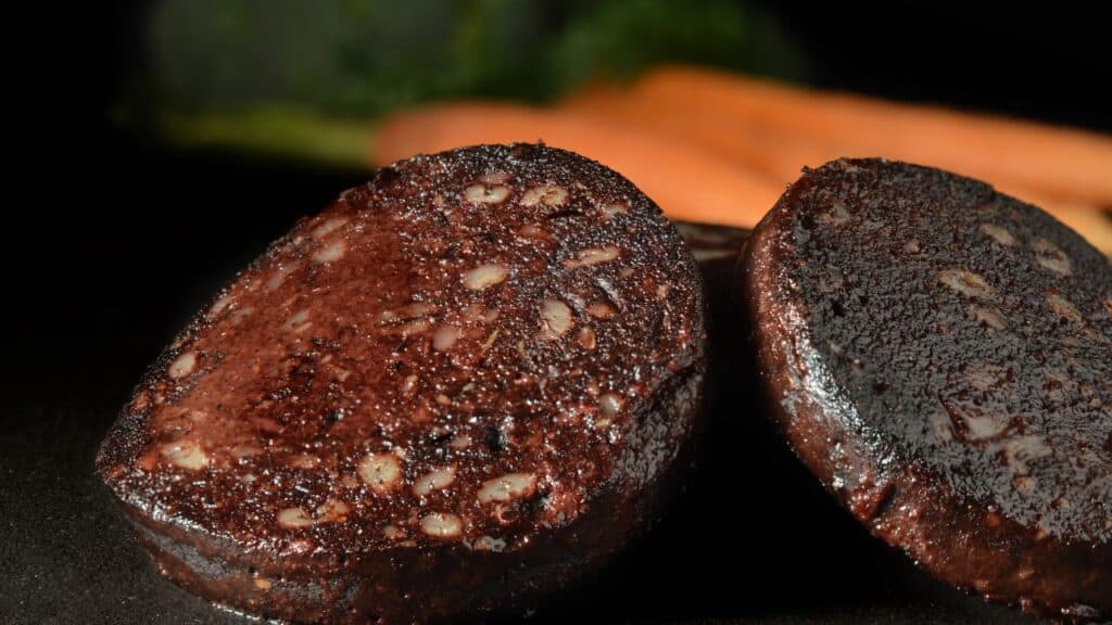 Two slices of Black Pudding