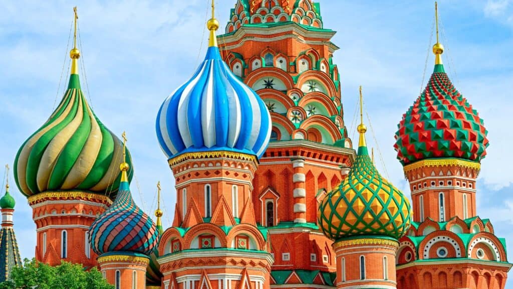 Domes of the famous Head of St. Basil's Cathedral on Red square, Moscow, Russia
