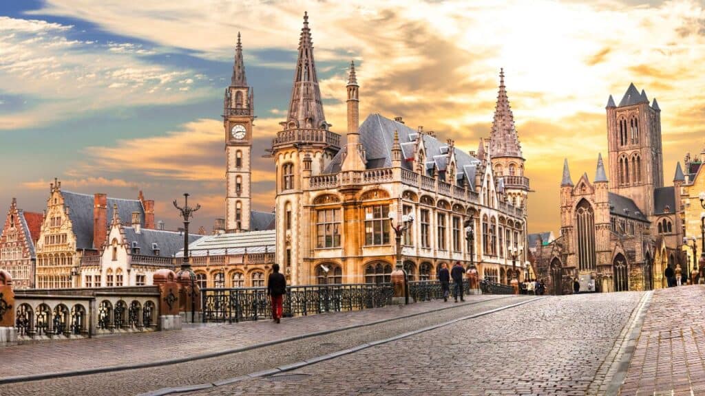 Beautiful Medieval Ghent Belgium sunset
