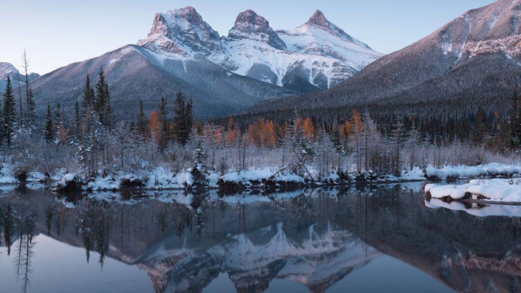 Rocky Mountains on autumn day Jasper National Park in the Canadian Rockies. Alberta Canada Scenic landscape in Jasper national park near Icefields parkway