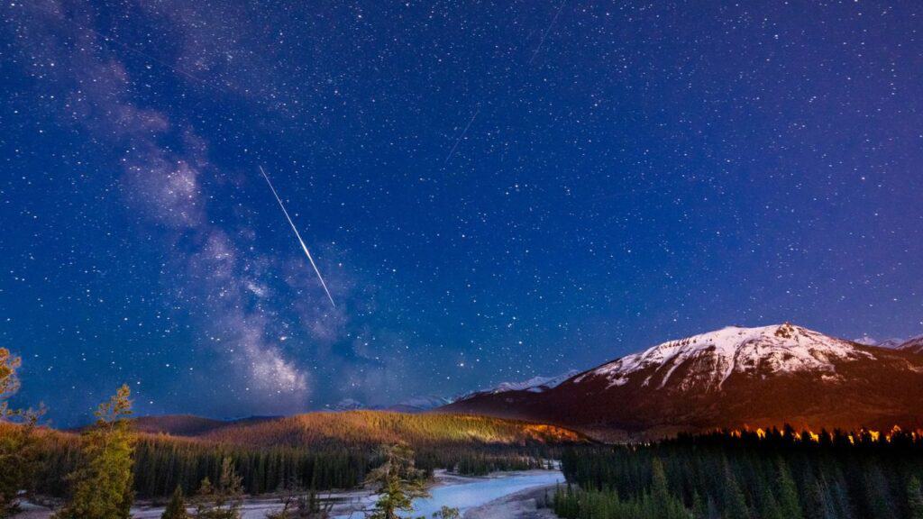 Jasper National Park Dark Sky. Canadian Rockies summer night. Stunning natural scenery background