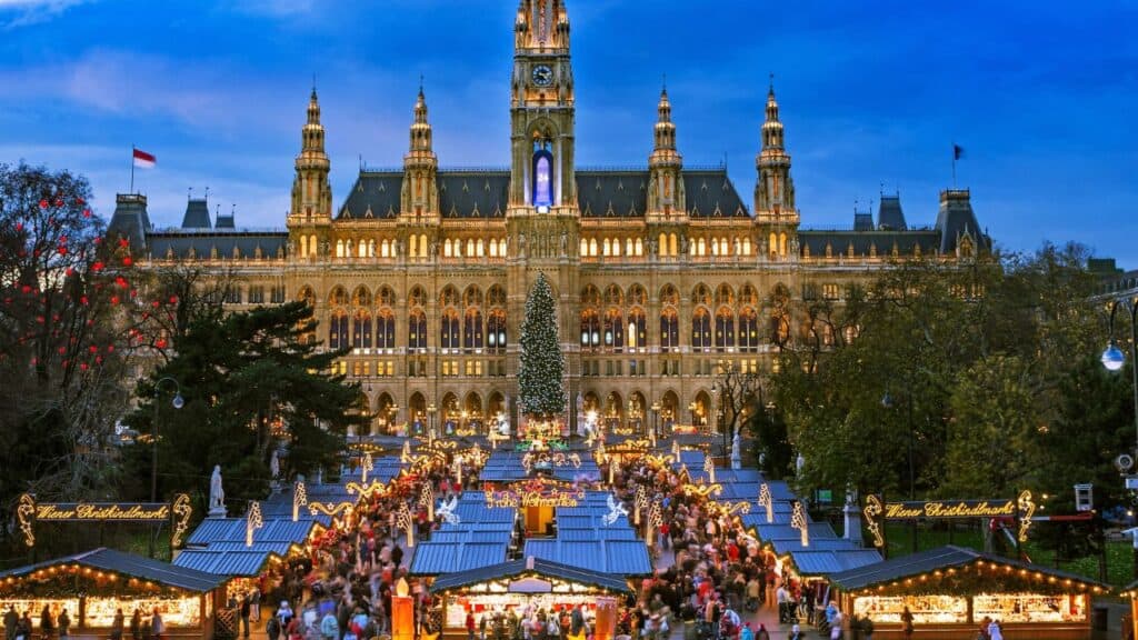 Christmas Market Vienna, traditional market at Vienna Town Hall in December
