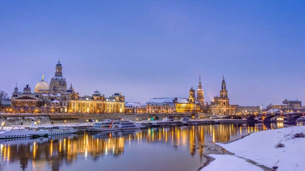Dresden Germany skyline in winter
