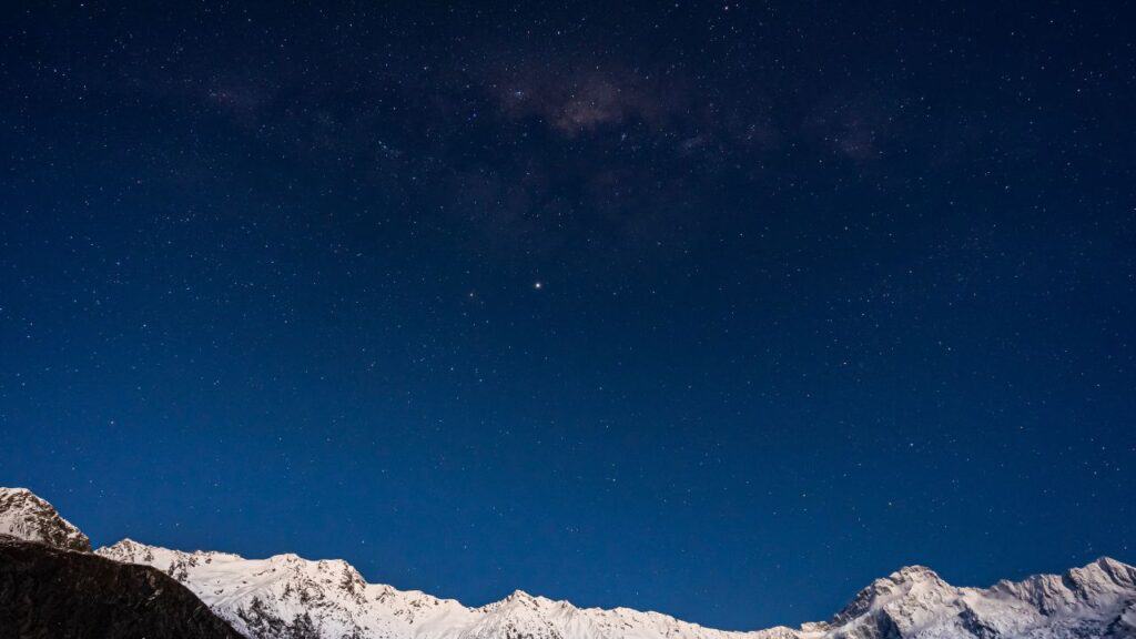 Starry night with Milky Way at Aoraki National Park, South Island, New Zealand