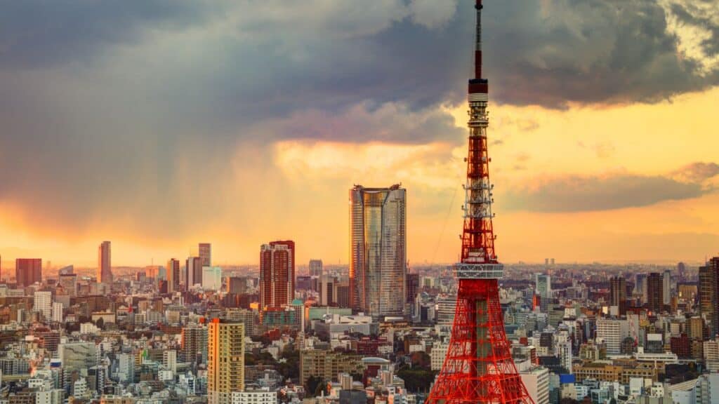 Toyko, Japan's skyline with Red Tower featured in front.