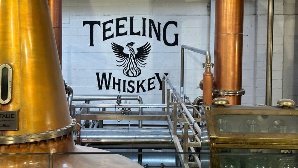 Teeling Whiskey Distillery logo painted on the wall of the distillery. Dublin, Ireland