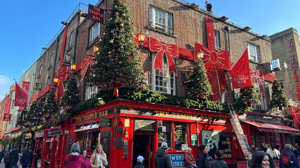 The Temple Bar in Dublin, Ireland all decorated for Christmas
