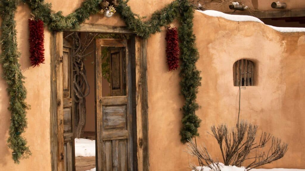 Santa Fe Christmas decorated Entryway