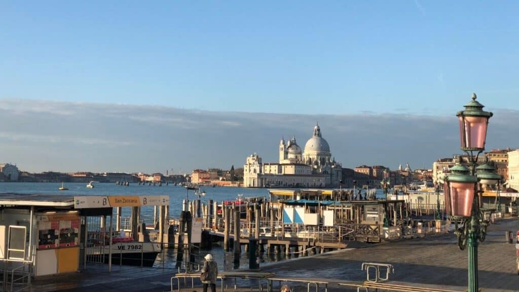 Vaporetto Stop for the water bus in Venice Italy