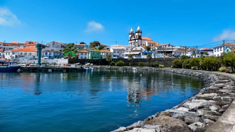 Bay and church of Saint Matthew, Terceira Island, Azores