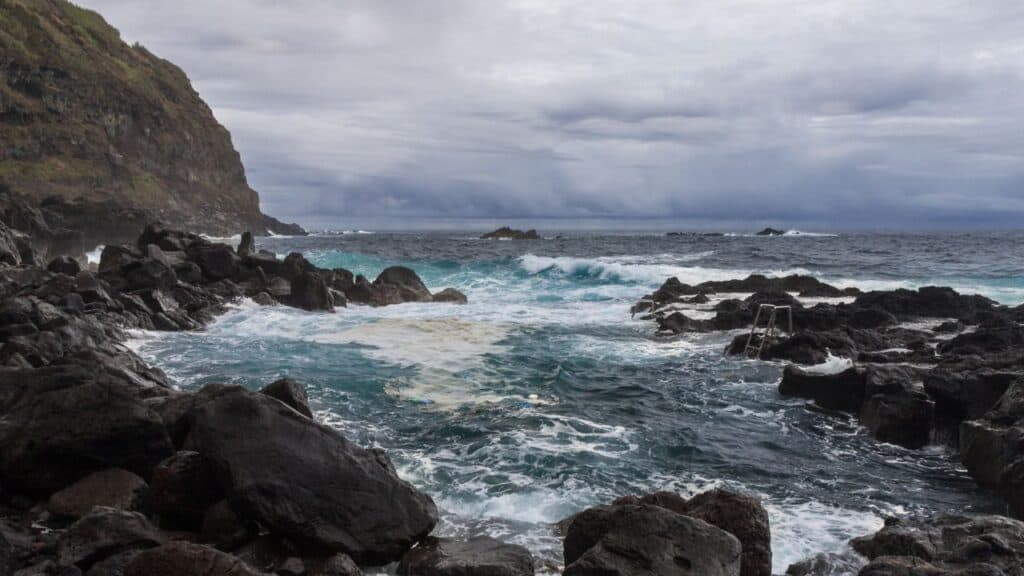 Ocean Waves in Natural Pool of Termas da Ferraria, Azores