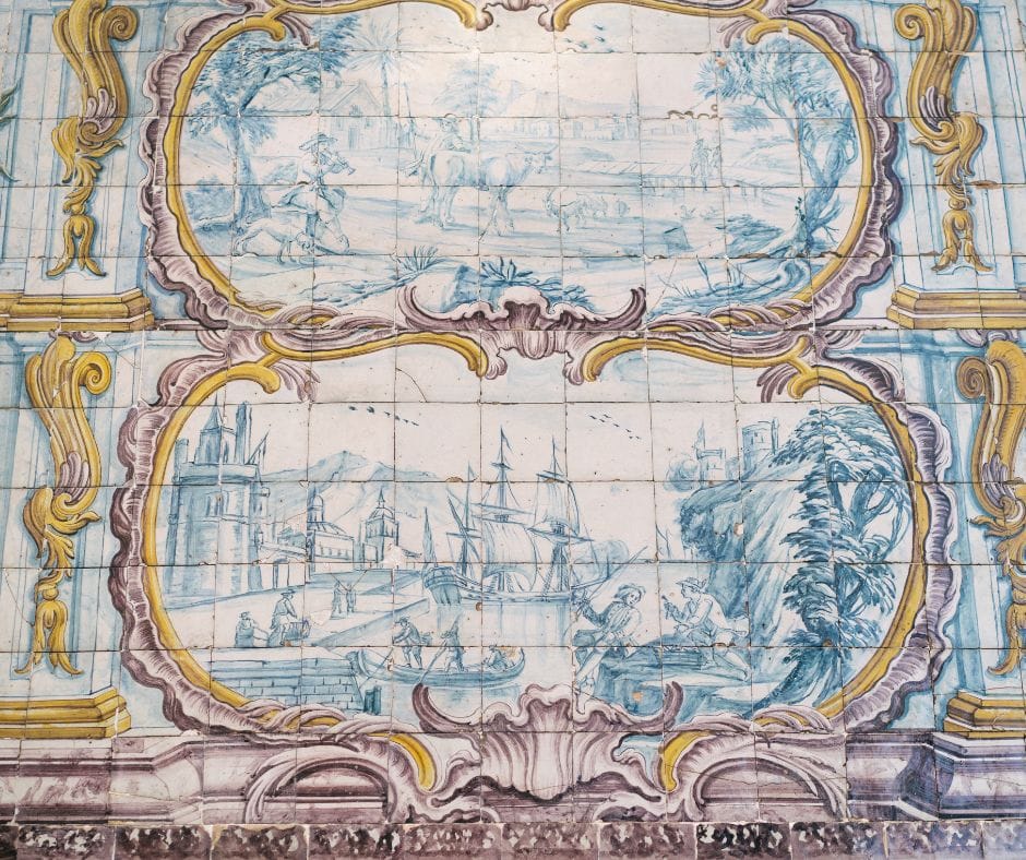 Azulejo painted ceramic tiles in Portuguese city