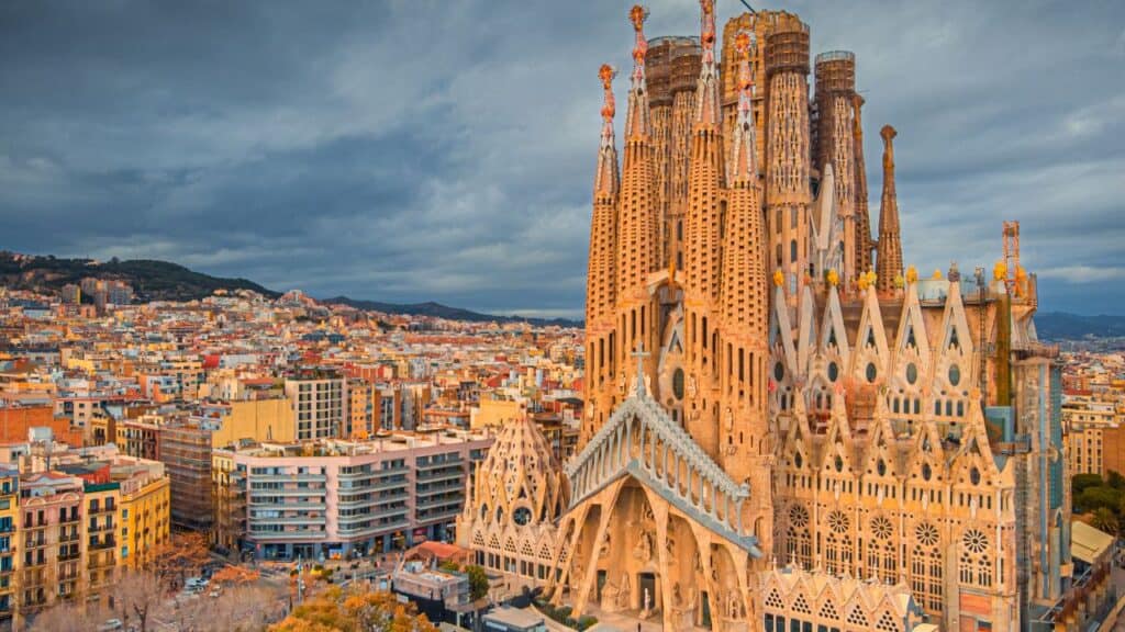 The Cathedral of La Sagrada Familia Barcelona Aerial Landscape